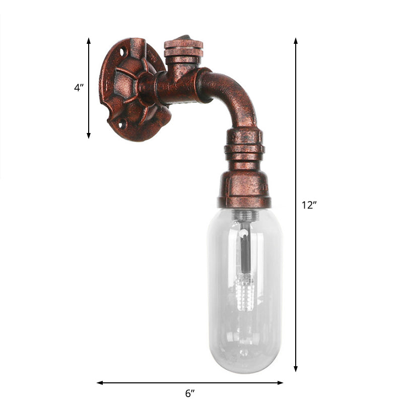 Clear Glass Weathered Copper Sconce Lighting Capsule 1 Light Industrial Wall Mounted Pipe Light Clearhalo 'Art deco wall lights' 'Cast Iron' 'Glass' 'Industrial wall lights' 'Industrial' 'Middle century wall lights' 'Modern' 'Rustic wall lights' 'Tiffany' 'Traditional wall lights' 'Wall Lamps & Sconces' 'Wall Lights' Lighting' 208653