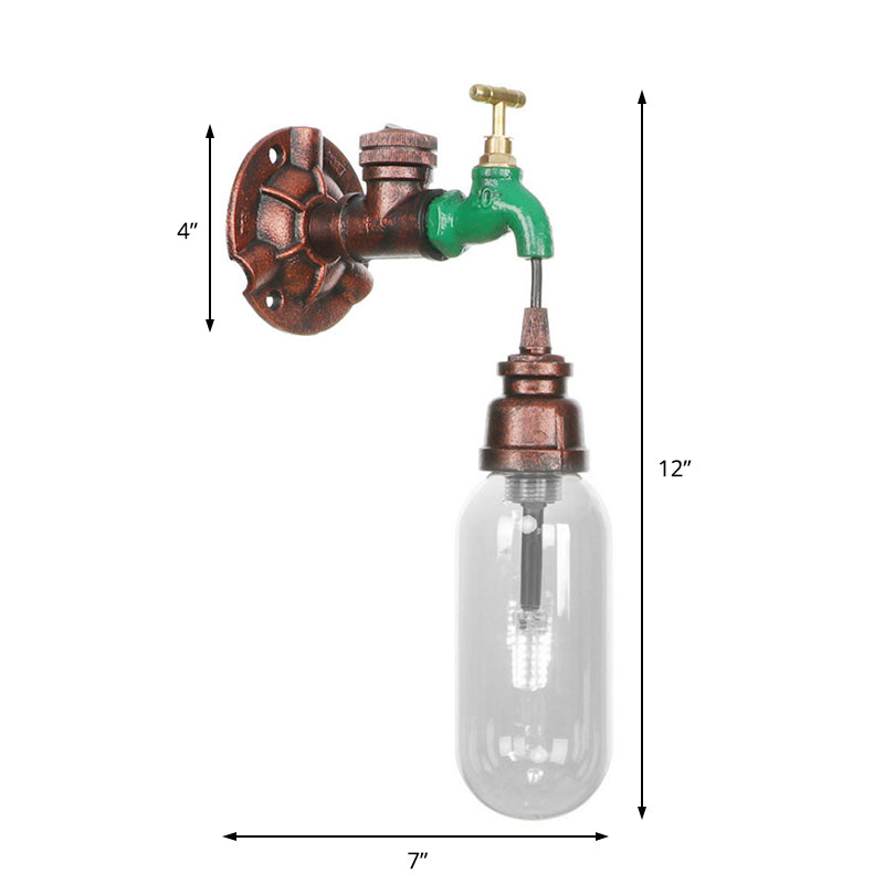 Oval Bedroom Wall Light Fixture Industrial Clear Glass 1/2 Lights Weathered Copper Sconce Lamp with Pipe Design Clearhalo 'Art deco wall lights' 'Cast Iron' 'Glass' 'Industrial wall lights' 'Industrial' 'Middle century wall lights' 'Modern' 'Rustic wall lights' 'Tiffany' 'Traditional wall lights' 'Wall Lamps & Sconces' 'Wall Lights' Lighting' 208799