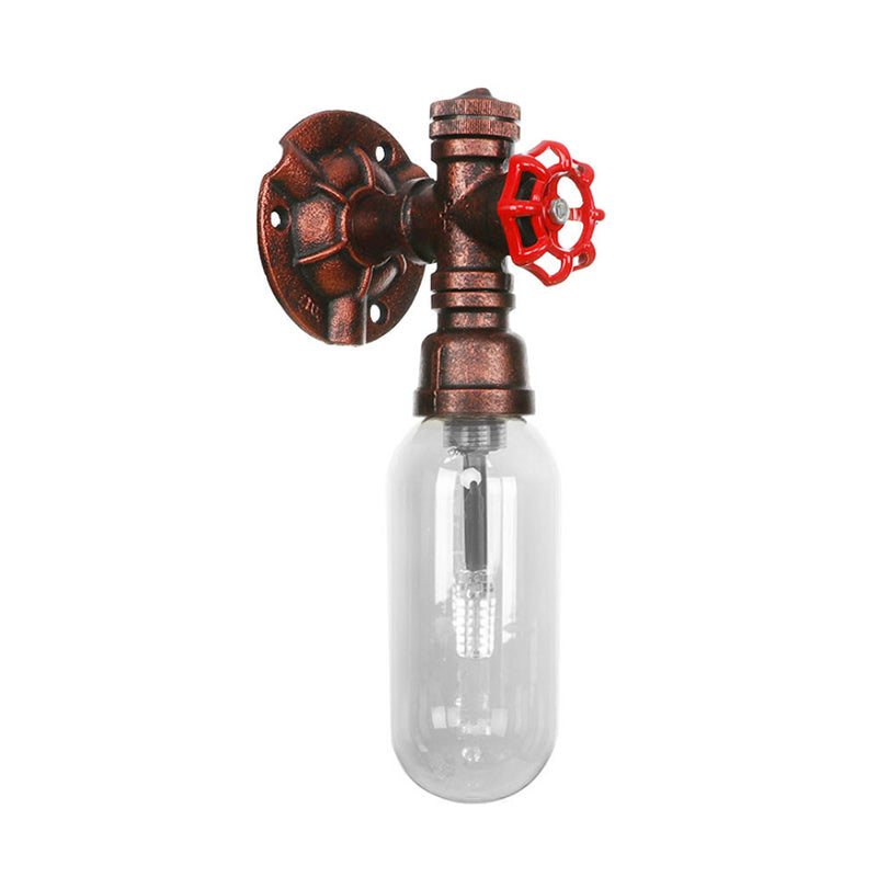 Oval Bedroom Wall Light Fixture Industrial Clear Glass 1/2 Lights Weathered Copper Sconce Lamp with Pipe Design Clearhalo 'Art deco wall lights' 'Cast Iron' 'Glass' 'Industrial wall lights' 'Industrial' 'Middle century wall lights' 'Modern' 'Rustic wall lights' 'Tiffany' 'Traditional wall lights' 'Wall Lamps & Sconces' 'Wall Lights' Lighting' 208801