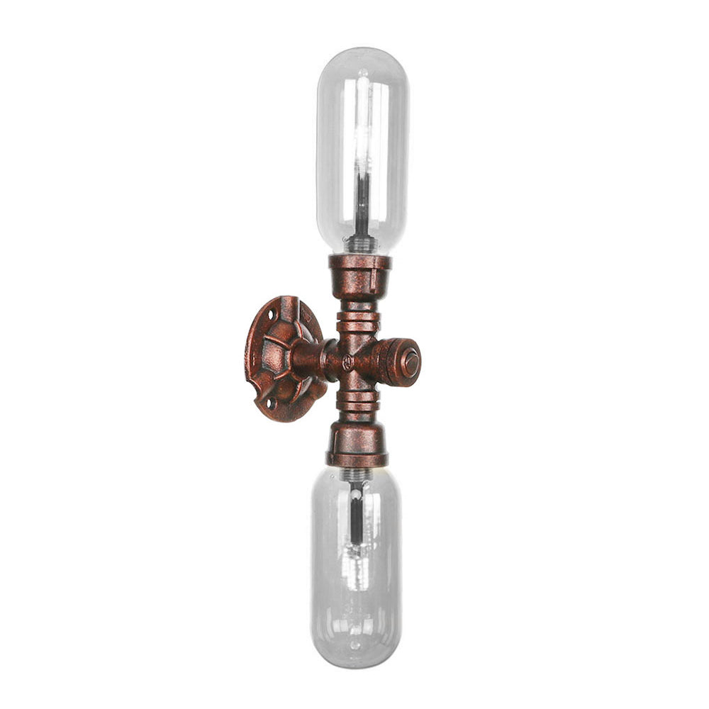 Oval Bedroom Wall Light Fixture Industrial Clear Glass 1/2 Lights Weathered Copper Sconce Lamp with Pipe Design Clearhalo 'Art deco wall lights' 'Cast Iron' 'Glass' 'Industrial wall lights' 'Industrial' 'Middle century wall lights' 'Modern' 'Rustic wall lights' 'Tiffany' 'Traditional wall lights' 'Wall Lamps & Sconces' 'Wall Lights' Lighting' 208804
