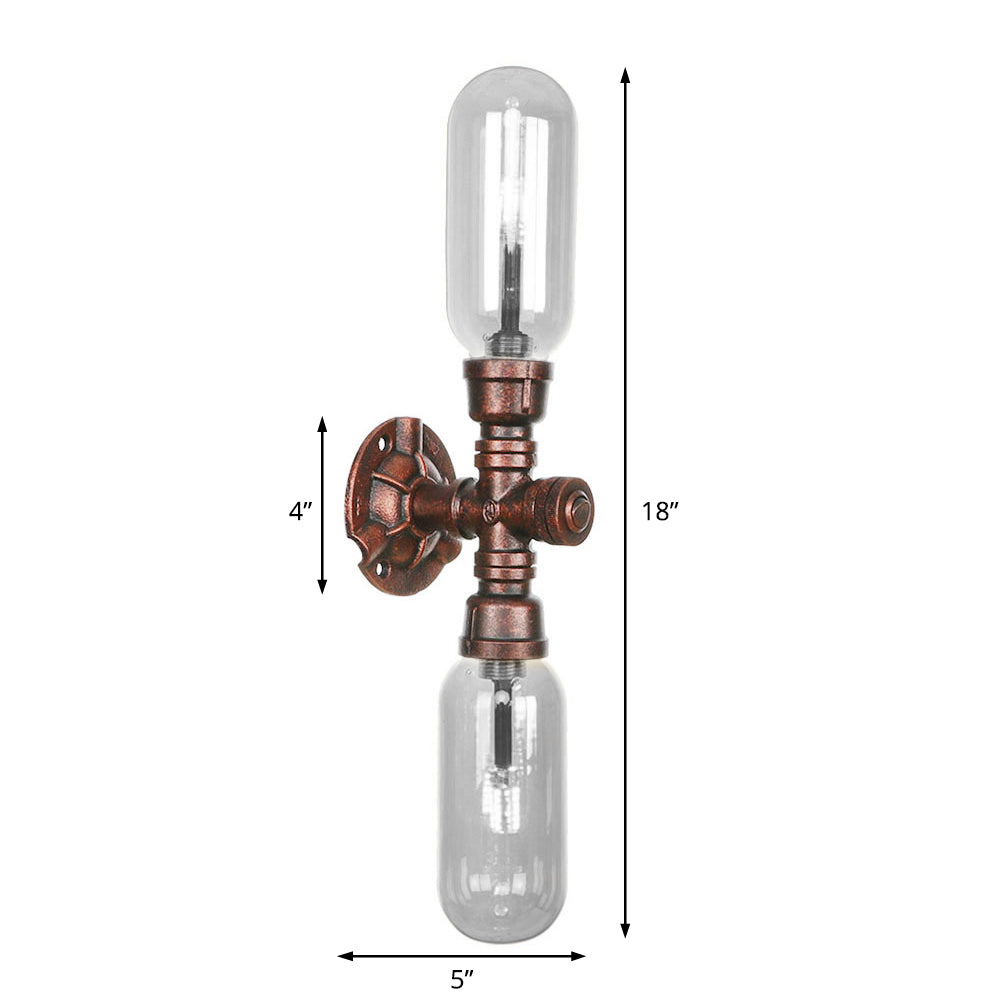 Oval Bedroom Wall Light Fixture Industrial Clear Glass 1/2 Lights Weathered Copper Sconce Lamp with Pipe Design Clearhalo 'Art deco wall lights' 'Cast Iron' 'Glass' 'Industrial wall lights' 'Industrial' 'Middle century wall lights' 'Modern' 'Rustic wall lights' 'Tiffany' 'Traditional wall lights' 'Wall Lamps & Sconces' 'Wall Lights' Lighting' 208805