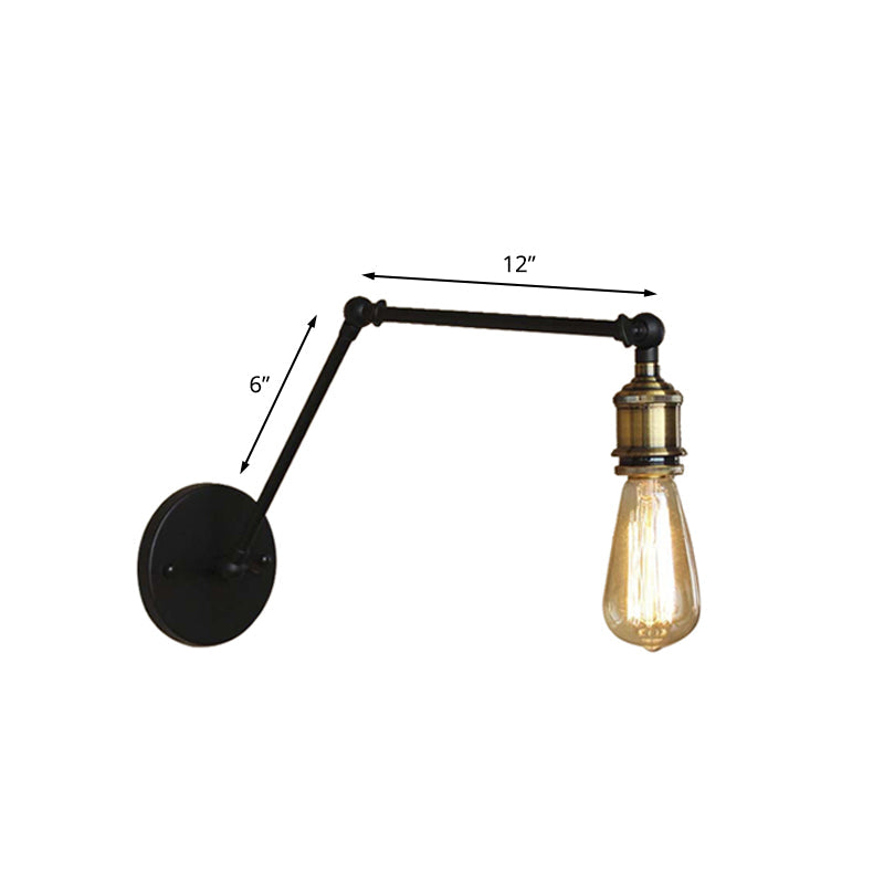 Industrial Open Bulb Sconce Lighting with Swing Arm 1 Light Metallic Wall Lamp in Brass/Black for Living Room Clearhalo 'Art deco wall lights' 'Cast Iron' 'Glass' 'Industrial wall lights' 'Industrial' 'Middle century wall lights' 'Modern' 'Rustic wall lights' 'Tiffany' 'Traditional wall lights' 'Wall Lamps & Sconces' 'Wall Lights' Lighting' 208819
