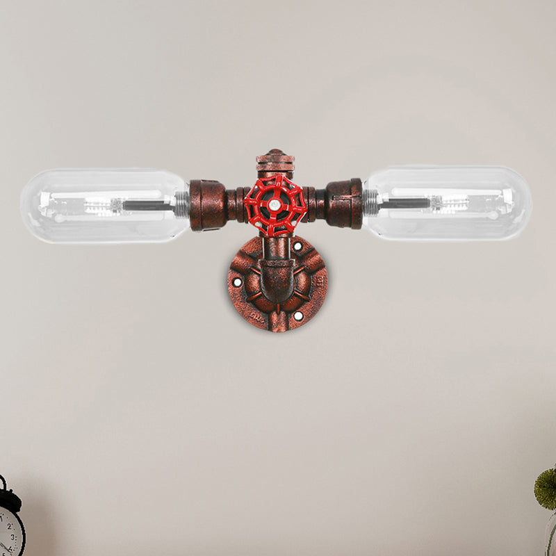 Weathered Copper 2-Light Sconce Light Industrial Clear Glass Oval Wall Lighting Fixture with Pipe Design Weathered Copper E Clearhalo 'Art deco wall lights' 'Cast Iron' 'Glass' 'Industrial wall lights' 'Industrial' 'Middle century wall lights' 'Modern' 'Rustic wall lights' 'Tiffany' 'Traditional wall lights' 'Wall Lamps & Sconces' 'Wall Lights' Lighting' 208841