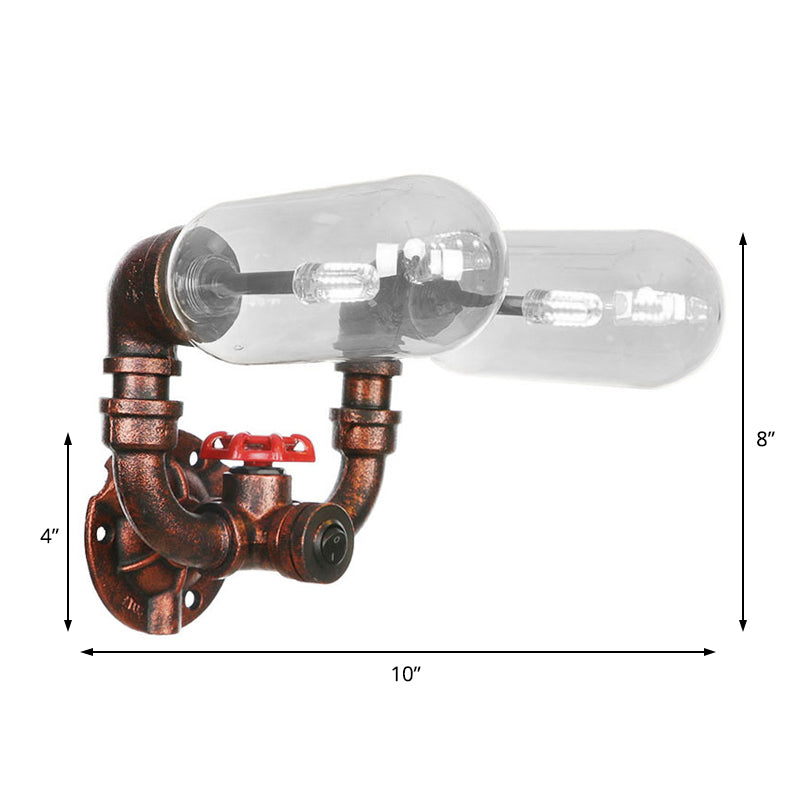 Weathered Copper 2-Light Sconce Light Industrial Clear Glass Oval Wall Lighting Fixture with Pipe Design Clearhalo 'Art deco wall lights' 'Cast Iron' 'Glass' 'Industrial wall lights' 'Industrial' 'Middle century wall lights' 'Modern' 'Rustic wall lights' 'Tiffany' 'Traditional wall lights' 'Wall Lamps & Sconces' 'Wall Lights' Lighting' 208846