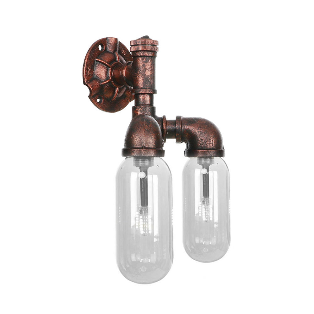 Clear Glass Capsule Sconce Lighting Industrial 2/4 Lights Bedroom Wall Mounted Pipe Light in Weathered Copper Clearhalo 'Art deco wall lights' 'Cast Iron' 'Glass' 'Industrial wall lights' 'Industrial' 'Middle century wall lights' 'Modern' 'Rustic wall lights' 'Tiffany' 'Traditional wall lights' 'Wall Lamps & Sconces' 'Wall Lights' Lighting' 208871
