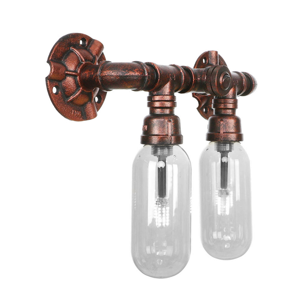 Clear Glass Capsule Sconce Lighting Industrial 2/4 Lights Bedroom Wall Mounted Pipe Light in Weathered Copper Clearhalo 'Art deco wall lights' 'Cast Iron' 'Glass' 'Industrial wall lights' 'Industrial' 'Middle century wall lights' 'Modern' 'Rustic wall lights' 'Tiffany' 'Traditional wall lights' 'Wall Lamps & Sconces' 'Wall Lights' Lighting' 208881