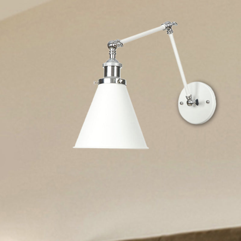 1 Light Wall Lamp Lighting Industrial Cone/Saucer/Wavy Metal Sconce Light Fixture in White with Adjustable Arm Clearhalo 'Art deco wall lights' 'Cast Iron' 'Glass' 'Industrial wall lights' 'Industrial' 'Middle century wall lights' 'Modern' 'Rustic wall lights' 'Tiffany' 'Traditional wall lights' 'Wall Lamps & Sconces' 'Wall Lights' Lighting' 208884