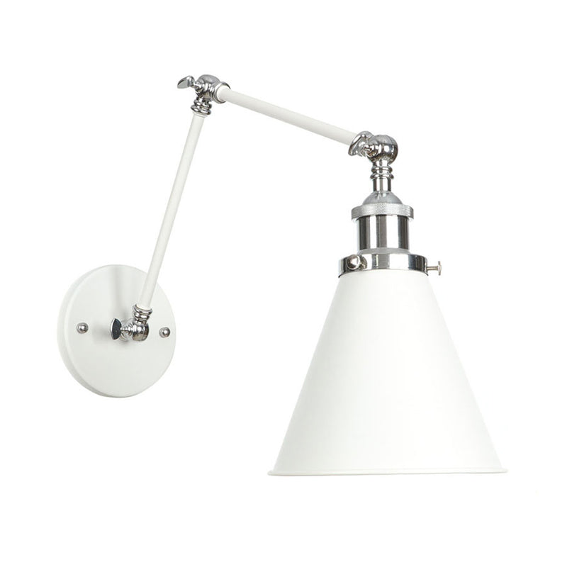 1 Light Wall Lamp Lighting Industrial Cone/Saucer/Wavy Metal Sconce Light Fixture in White with Adjustable Arm Clearhalo 'Art deco wall lights' 'Cast Iron' 'Glass' 'Industrial wall lights' 'Industrial' 'Middle century wall lights' 'Modern' 'Rustic wall lights' 'Tiffany' 'Traditional wall lights' 'Wall Lamps & Sconces' 'Wall Lights' Lighting' 208885