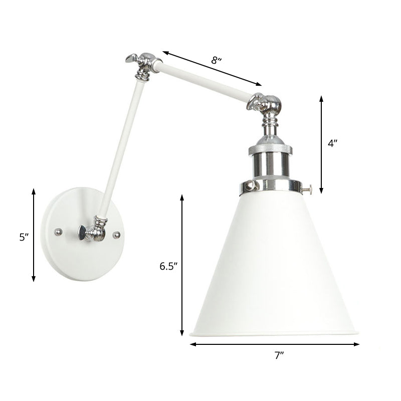 1 Light Wall Lamp Lighting Industrial Cone/Saucer/Wavy Metal Sconce Light Fixture in White with Adjustable Arm Clearhalo 'Art deco wall lights' 'Cast Iron' 'Glass' 'Industrial wall lights' 'Industrial' 'Middle century wall lights' 'Modern' 'Rustic wall lights' 'Tiffany' 'Traditional wall lights' 'Wall Lamps & Sconces' 'Wall Lights' Lighting' 208886