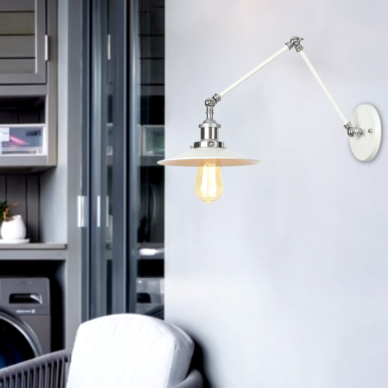 1 Light Wall Lamp Lighting Industrial Cone/Saucer/Wavy Metal Sconce Light Fixture in White with Adjustable Arm Clearhalo 'Art deco wall lights' 'Cast Iron' 'Glass' 'Industrial wall lights' 'Industrial' 'Middle century wall lights' 'Modern' 'Rustic wall lights' 'Tiffany' 'Traditional wall lights' 'Wall Lamps & Sconces' 'Wall Lights' Lighting' 208887