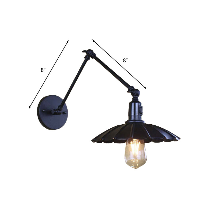 Black/White Scalloped Wall Light with Swing Arm Vintage Stylish Metal 1 Bulb Living Room Wall Sconce Lighting Clearhalo 'Art deco wall lights' 'Cast Iron' 'Glass' 'Industrial wall lights' 'Industrial' 'Middle century wall lights' 'Modern' 'Rustic wall lights' 'Tiffany' 'Traditional wall lights' 'Wall Lamps & Sconces' 'Wall Lights' Lighting' 208994