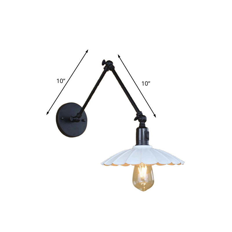 Black/White Scalloped Wall Light with Swing Arm Vintage Stylish Metal 1 Bulb Living Room Wall Sconce Lighting Clearhalo 'Art deco wall lights' 'Cast Iron' 'Glass' 'Industrial wall lights' 'Industrial' 'Middle century wall lights' 'Modern' 'Rustic wall lights' 'Tiffany' 'Traditional wall lights' 'Wall Lamps & Sconces' 'Wall Lights' Lighting' 208999