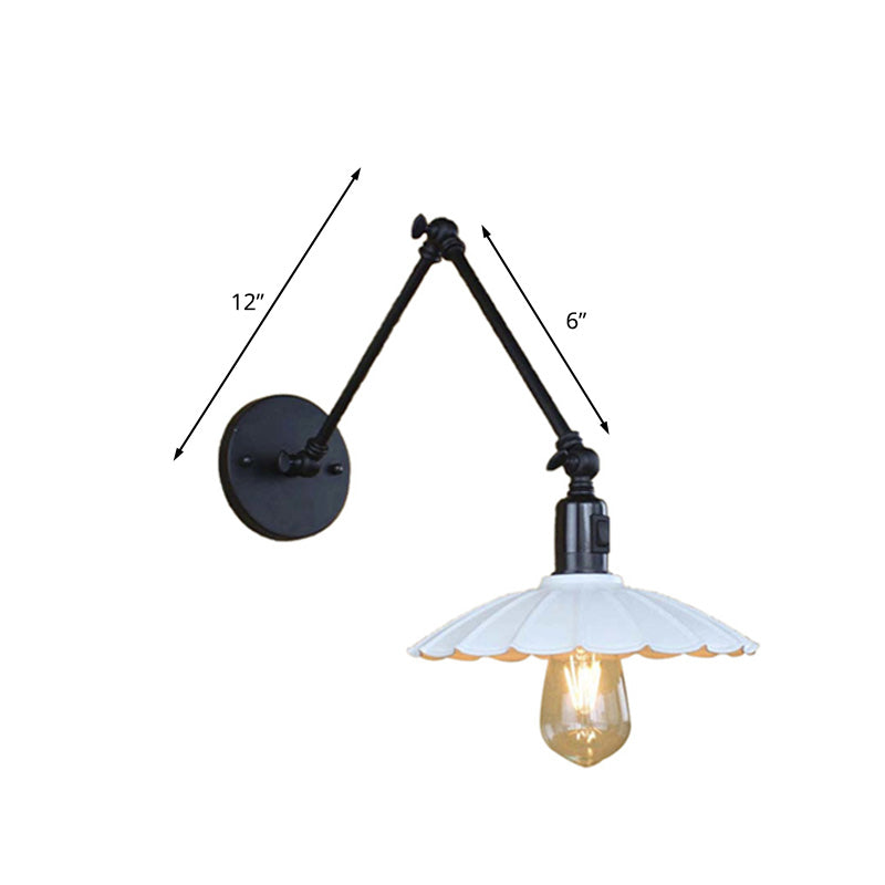 Black/White Scalloped Wall Light with Swing Arm Vintage Stylish Metal 1 Bulb Living Room Wall Sconce Lighting Clearhalo 'Art deco wall lights' 'Cast Iron' 'Glass' 'Industrial wall lights' 'Industrial' 'Middle century wall lights' 'Modern' 'Rustic wall lights' 'Tiffany' 'Traditional wall lights' 'Wall Lamps & Sconces' 'Wall Lights' Lighting' 209000
