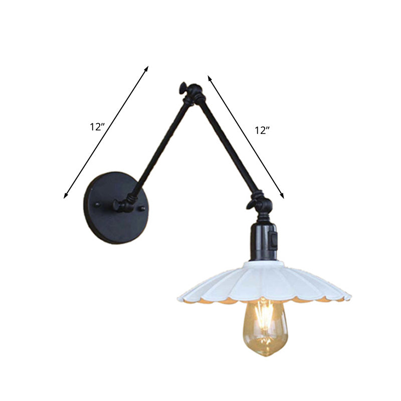 Black/White Scalloped Wall Light with Swing Arm Vintage Stylish Metal 1 Bulb Living Room Wall Sconce Lighting Clearhalo 'Art deco wall lights' 'Cast Iron' 'Glass' 'Industrial wall lights' 'Industrial' 'Middle century wall lights' 'Modern' 'Rustic wall lights' 'Tiffany' 'Traditional wall lights' 'Wall Lamps & Sconces' 'Wall Lights' Lighting' 209001