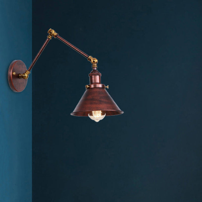 Conic Study Room Wall Sconce Industrial Metallic 1 Bulb Black/Brass Wall Lamp with Swing Arm Brass Clearhalo 'Art deco wall lights' 'Cast Iron' 'Glass' 'Industrial wall lights' 'Industrial' 'Middle century wall lights' 'Modern' 'Rustic wall lights' 'Tiffany' 'Traditional wall lights' 'Wall Lamps & Sconces' 'Wall Lights' Lighting' 209083