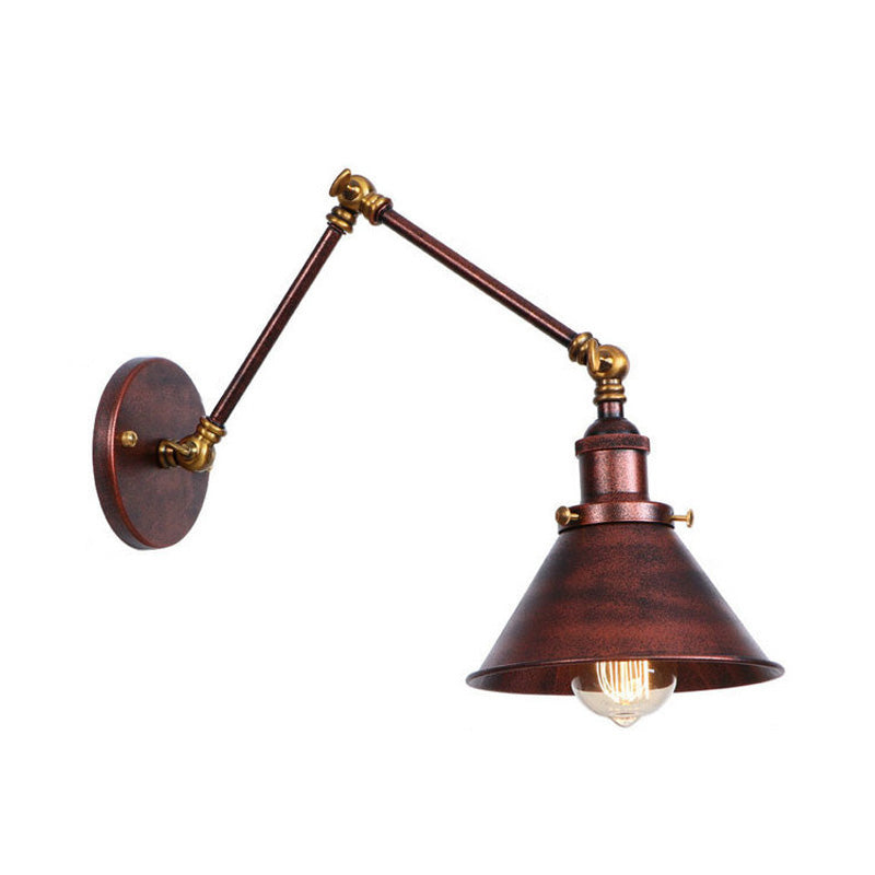 Conic Study Room Wall Sconce Industrial Metallic 1 Bulb Black/Brass Wall Lamp with Swing Arm Clearhalo 'Art deco wall lights' 'Cast Iron' 'Glass' 'Industrial wall lights' 'Industrial' 'Middle century wall lights' 'Modern' 'Rustic wall lights' 'Tiffany' 'Traditional wall lights' 'Wall Lamps & Sconces' 'Wall Lights' Lighting' 209085