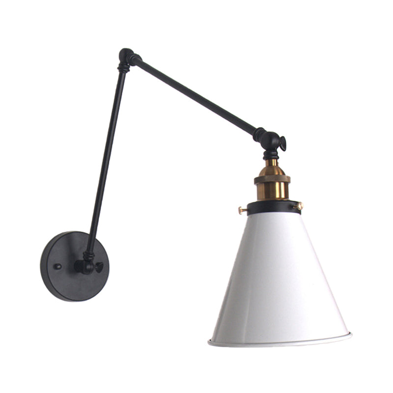 Tapered Bedroom Wall Mount Light Loft Style Metallic 1 Head Black/White Adjustable Sconce Lighting Fixture Clearhalo 'Art deco wall lights' 'Cast Iron' 'Glass' 'Industrial wall lights' 'Industrial' 'Middle century wall lights' 'Modern' 'Rustic wall lights' 'Tiffany' 'Traditional wall lights' 'Wall Lamps & Sconces' 'Wall Lights' Lighting' 209123