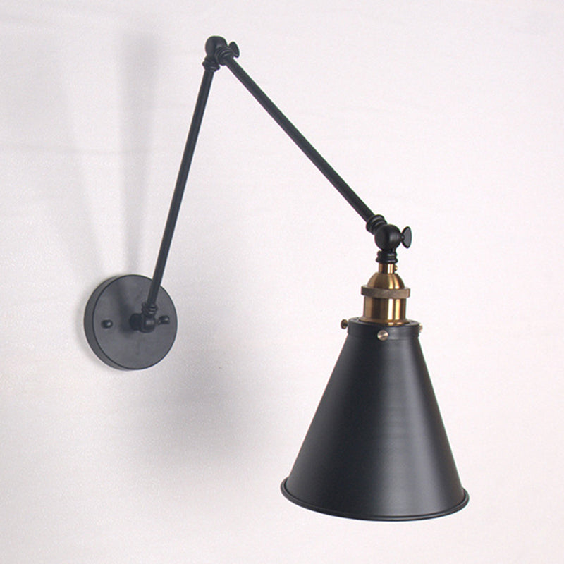 Tapered Bedroom Wall Mount Light Loft Style Metallic 1 Head Black/White Adjustable Sconce Lighting Fixture Clearhalo 'Art deco wall lights' 'Cast Iron' 'Glass' 'Industrial wall lights' 'Industrial' 'Middle century wall lights' 'Modern' 'Rustic wall lights' 'Tiffany' 'Traditional wall lights' 'Wall Lamps & Sconces' 'Wall Lights' Lighting' 209126