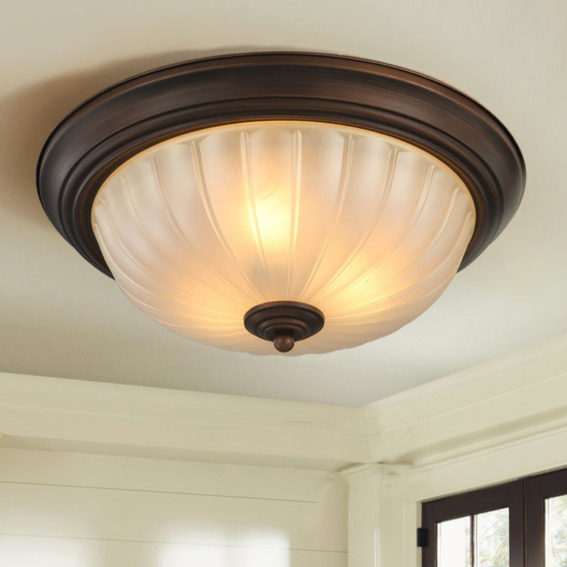 3 Bulbs Flush Mount Traditional Dome Shaped Frosted Ribbed Glass Flushmount Ceiling Light for Bedroom Clearhalo 'Ceiling Lights' 'Close To Ceiling Lights' 'Close to ceiling' 'Flush mount' Lighting' 2091390
