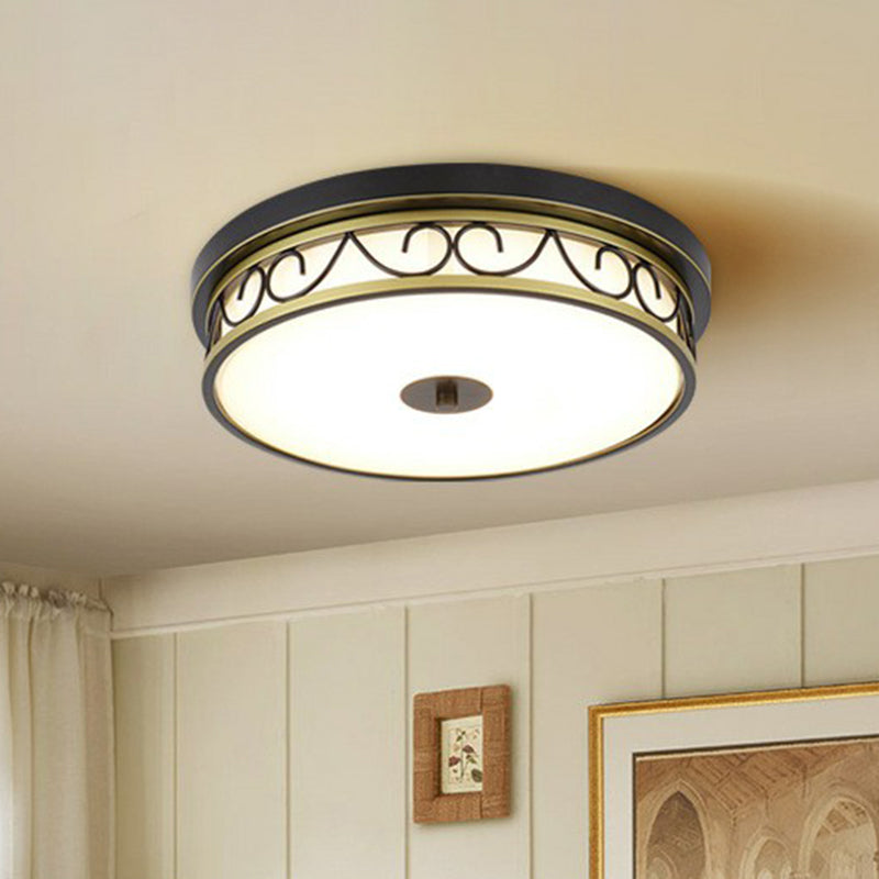 Round Shaped Cream Glass LED Flush Mount Traditional Bedroom Flushmount Ceiling Light in Brown Clearhalo 'Ceiling Lights' 'Close To Ceiling Lights' 'Close to ceiling' 'Flush mount' Lighting' 2091508