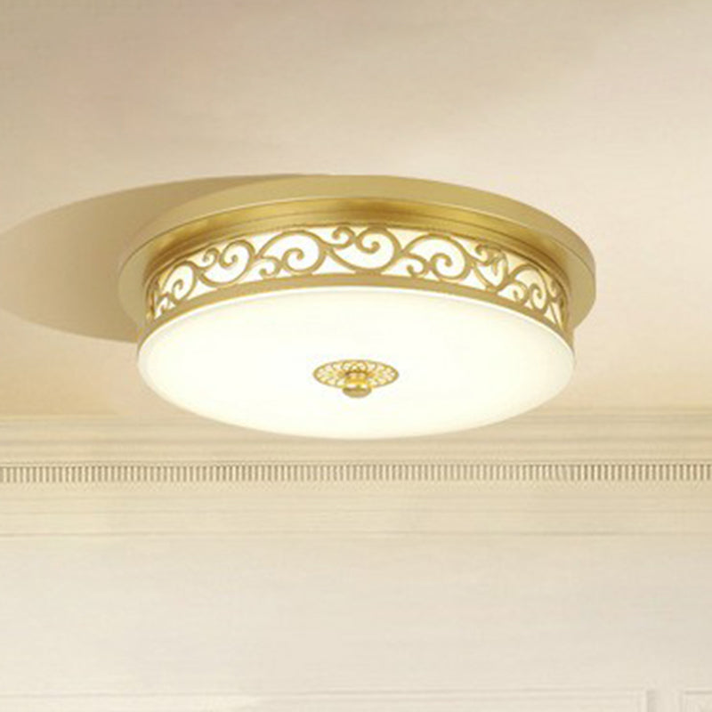 Frost Glass Drum Shaped LED Flush Ceiling Light Vintage Living Room Flush Mount Lighting Fixture Clearhalo 'Ceiling Lights' 'Close To Ceiling Lights' 'Close to ceiling' 'Flush mount' Lighting' 2091511