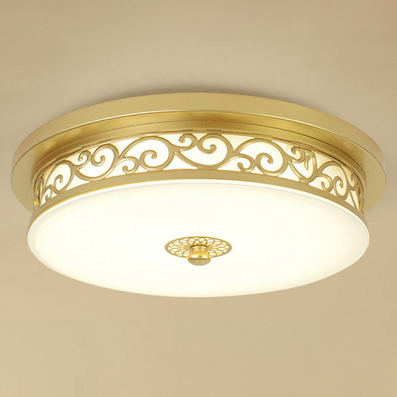 Frost Glass Drum Shaped LED Flush Ceiling Light Vintage Living Room Flush Mount Lighting Fixture Clearhalo 'Ceiling Lights' 'Close To Ceiling Lights' 'Close to ceiling' 'Flush mount' Lighting' 2091512
