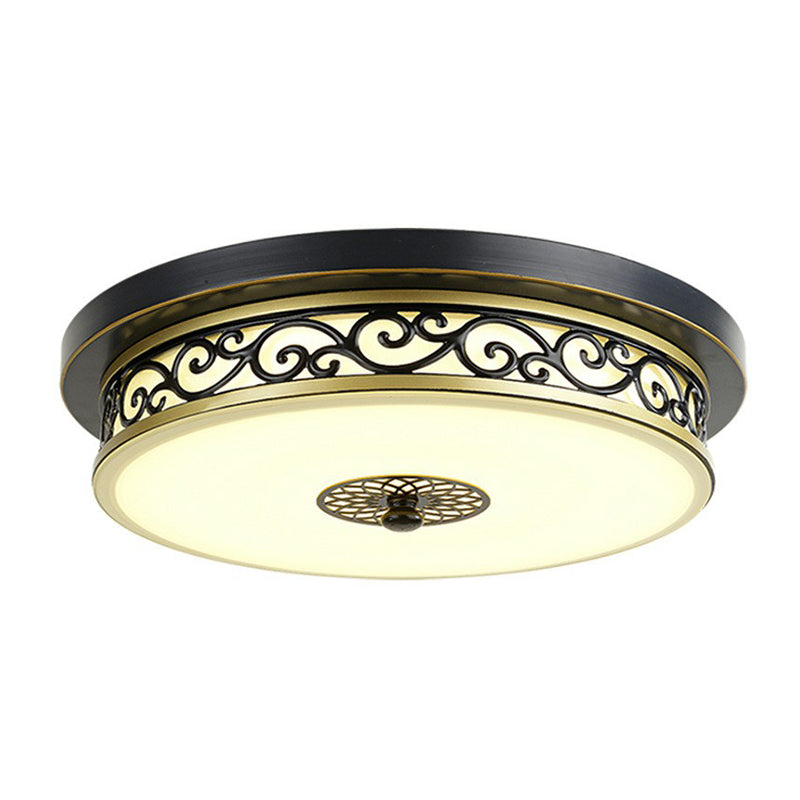 Frost Glass Drum Shaped LED Flush Ceiling Light Vintage Living Room Flush Mount Lighting Fixture Clearhalo 'Ceiling Lights' 'Close To Ceiling Lights' 'Close to ceiling' 'Flush mount' Lighting' 2091514