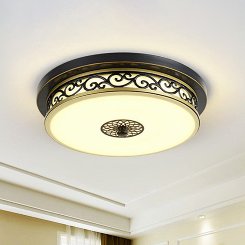 Frost Glass Drum Shaped LED Flush Ceiling Light Vintage Living Room Flush Mount Lighting Fixture Clearhalo 'Ceiling Lights' 'Close To Ceiling Lights' 'Close to ceiling' 'Flush mount' Lighting' 2091516