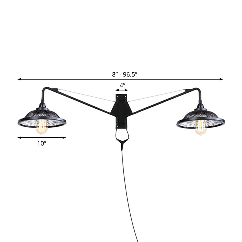 2 Light Metal Mesh Wall Lighting Industrial Black Dome Living Room Sconce Light Fixture Clearhalo 'Art deco wall lights' 'Cast Iron' 'Glass' 'Industrial wall lights' 'Industrial' 'Middle century wall lights' 'Modern' 'Rustic wall lights' 'Tiffany' 'Traditional wall lights' 'Wall Lamps & Sconces' 'Wall Lights' Lighting' 209153