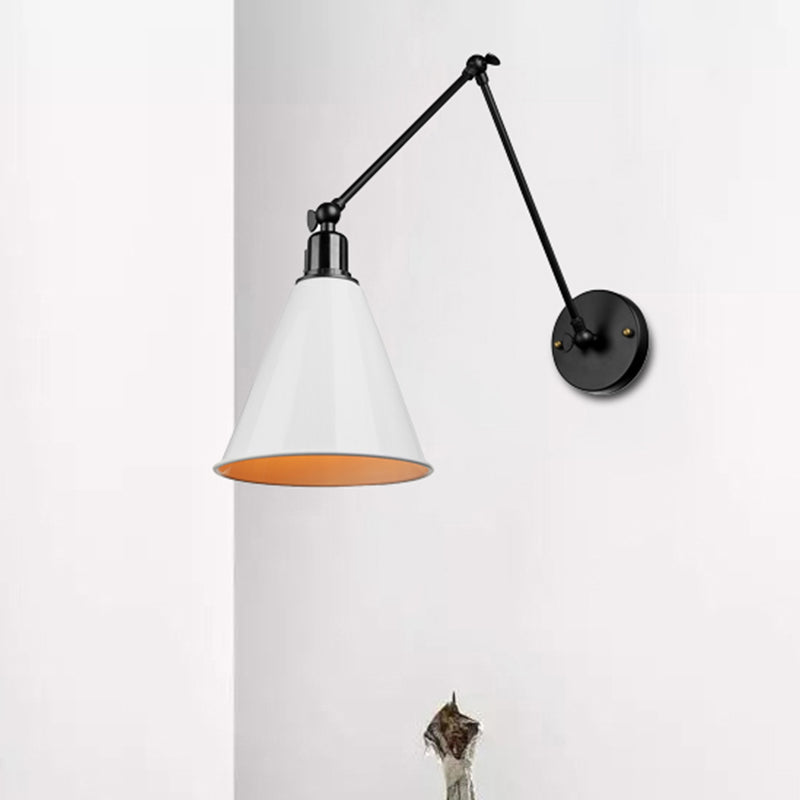 Cone Dining Table Wall Sconce Antique Stylish Wrought Iron 1 Head Black/White Wall Mount Light White Clearhalo 'Art deco wall lights' 'Cast Iron' 'Glass' 'Industrial wall lights' 'Industrial' 'Middle century wall lights' 'Modern' 'Rustic wall lights' 'Tiffany' 'Traditional wall lights' 'Wall Lamps & Sconces' 'Wall Lights' Lighting' 209160