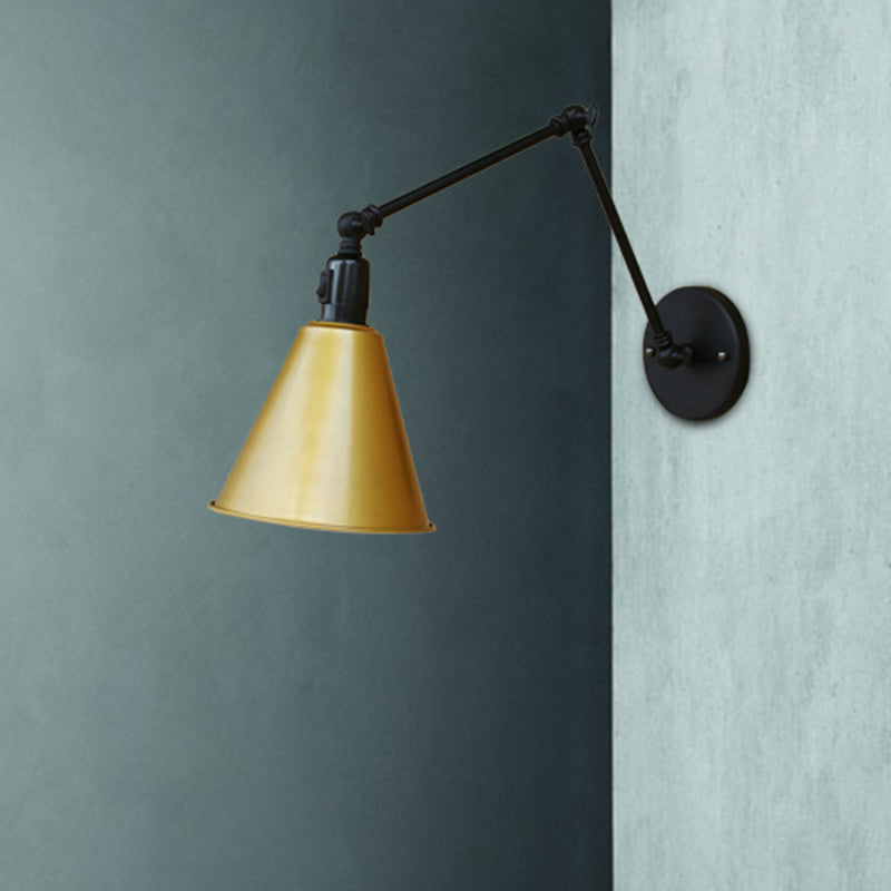 Cone Dining Table Wall Sconce Antique Stylish Wrought Iron 1 Head Black/White Wall Mount Light Brass 6"+6" Clearhalo 'Art deco wall lights' 'Cast Iron' 'Glass' 'Industrial wall lights' 'Industrial' 'Middle century wall lights' 'Modern' 'Rustic wall lights' 'Tiffany' 'Traditional wall lights' 'Wall Lamps & Sconces' 'Wall Lights' Lighting' 209165