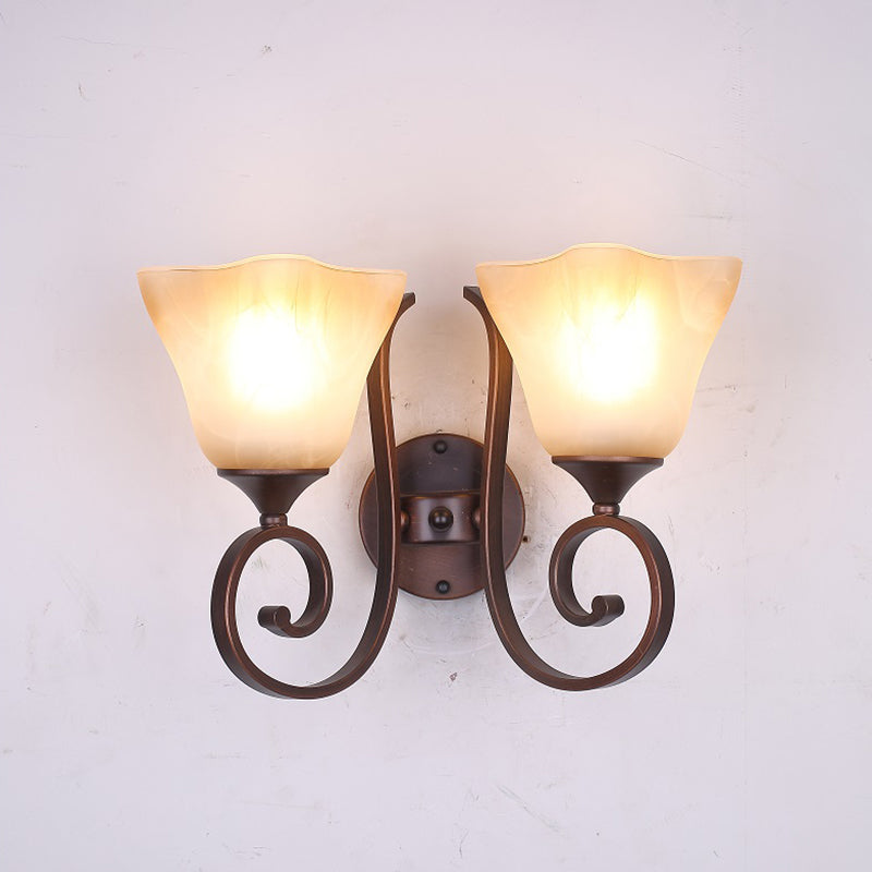 Square Bell Shape Frost Glass Wall Lamp Rustic Living Room Wall Light Fixture in Copper Clearhalo 'Wall Lamps & Sconces' 'Wall Lights' Lighting' 2091663