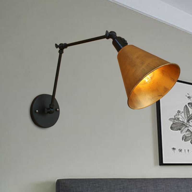 Cone Dining Table Wall Sconce Antique Stylish Wrought Iron 1 Head Black/White Wall Mount Light Antique Brass 6"+6" Clearhalo 'Art deco wall lights' 'Cast Iron' 'Glass' 'Industrial wall lights' 'Industrial' 'Middle century wall lights' 'Modern' 'Rustic wall lights' 'Tiffany' 'Traditional wall lights' 'Wall Lamps & Sconces' 'Wall Lights' Lighting' 209168