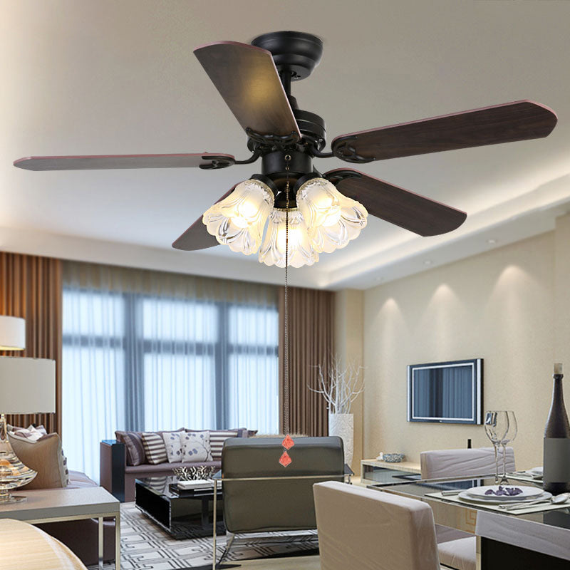 5 Blades Bell Frost Glass Semi Flush Mount Rustic 31.5