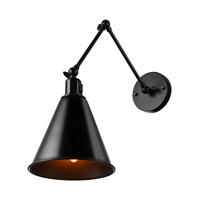 Cone Dining Table Wall Sconce Antique Stylish Wrought Iron 1 Head Black/White Wall Mount Light Clearhalo 'Art deco wall lights' 'Cast Iron' 'Glass' 'Industrial wall lights' 'Industrial' 'Middle century wall lights' 'Modern' 'Rustic wall lights' 'Tiffany' 'Traditional wall lights' 'Wall Lamps & Sconces' 'Wall Lights' Lighting' 209172