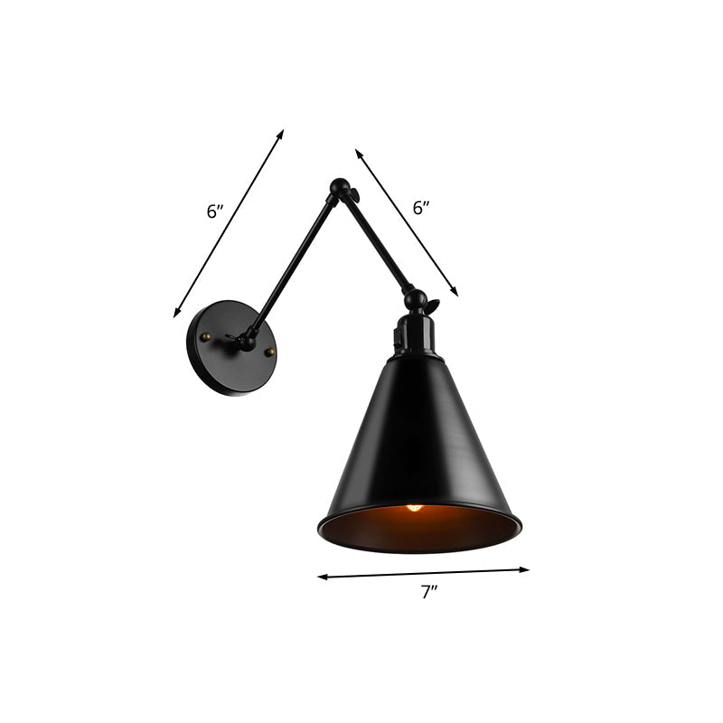 Cone Dining Table Wall Sconce Antique Stylish Wrought Iron 1 Head Black/White Wall Mount Light Clearhalo 'Art deco wall lights' 'Cast Iron' 'Glass' 'Industrial wall lights' 'Industrial' 'Middle century wall lights' 'Modern' 'Rustic wall lights' 'Tiffany' 'Traditional wall lights' 'Wall Lamps & Sconces' 'Wall Lights' Lighting' 209173