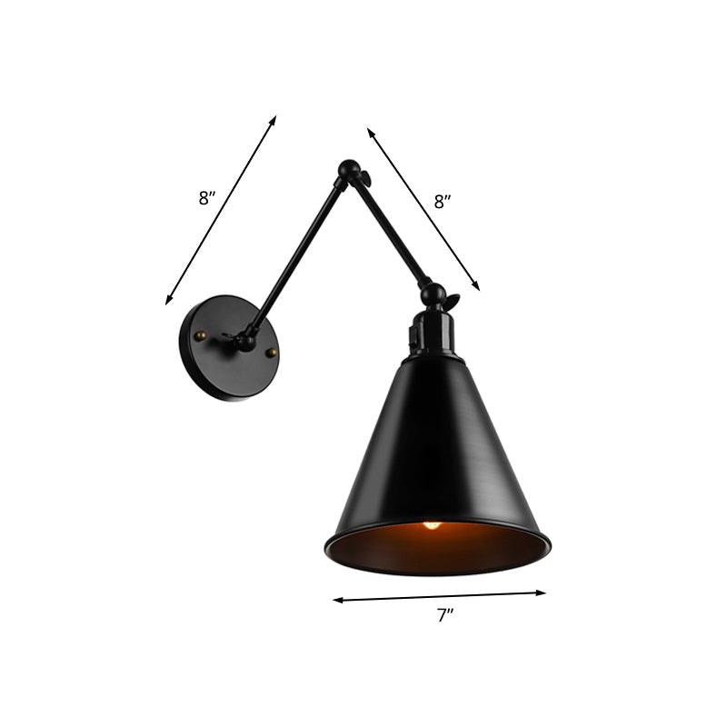 Cone Dining Table Wall Sconce Antique Stylish Wrought Iron 1 Head Black/White Wall Mount Light Clearhalo 'Art deco wall lights' 'Cast Iron' 'Glass' 'Industrial wall lights' 'Industrial' 'Middle century wall lights' 'Modern' 'Rustic wall lights' 'Tiffany' 'Traditional wall lights' 'Wall Lamps & Sconces' 'Wall Lights' Lighting' 209174