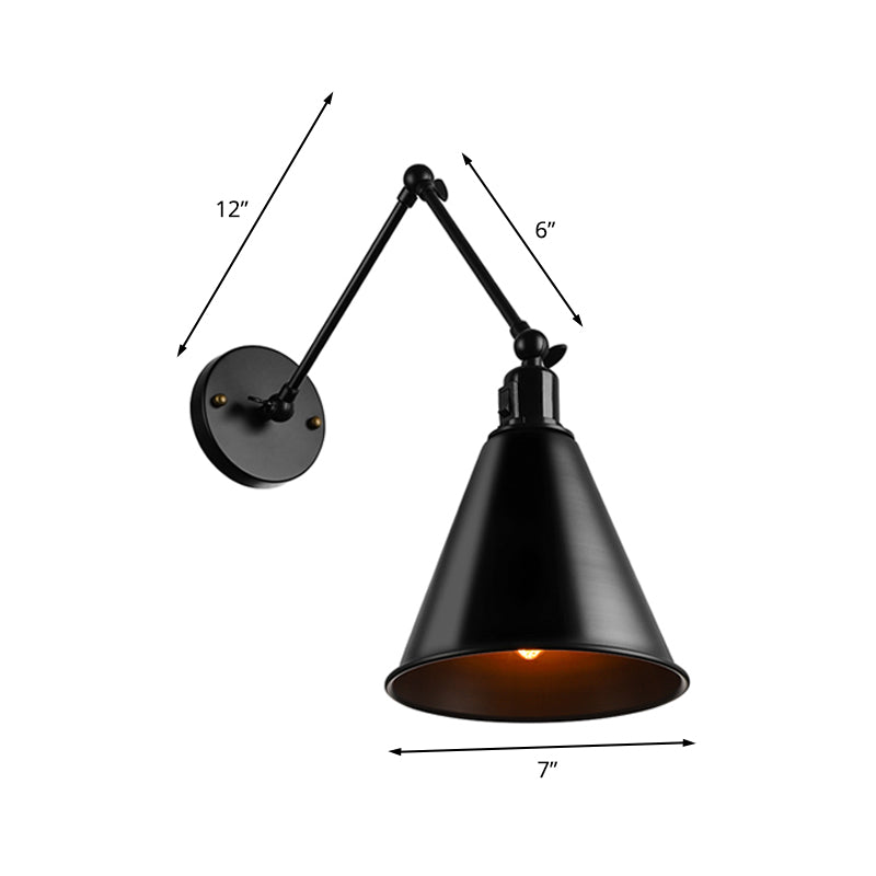 Cone Dining Table Wall Sconce Antique Stylish Wrought Iron 1 Head Black/White Wall Mount Light Clearhalo 'Art deco wall lights' 'Cast Iron' 'Glass' 'Industrial wall lights' 'Industrial' 'Middle century wall lights' 'Modern' 'Rustic wall lights' 'Tiffany' 'Traditional wall lights' 'Wall Lamps & Sconces' 'Wall Lights' Lighting' 209175