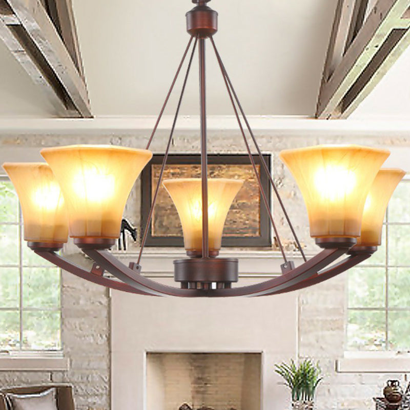 Bell Frost Glass Chandelier Light Retro Dining Room Pendant Light Fixture in Copper 5 Copper Clearhalo 'Ceiling Lights' 'Chandeliers' 'Glass shade' 'Glass' Lighting' 2091847