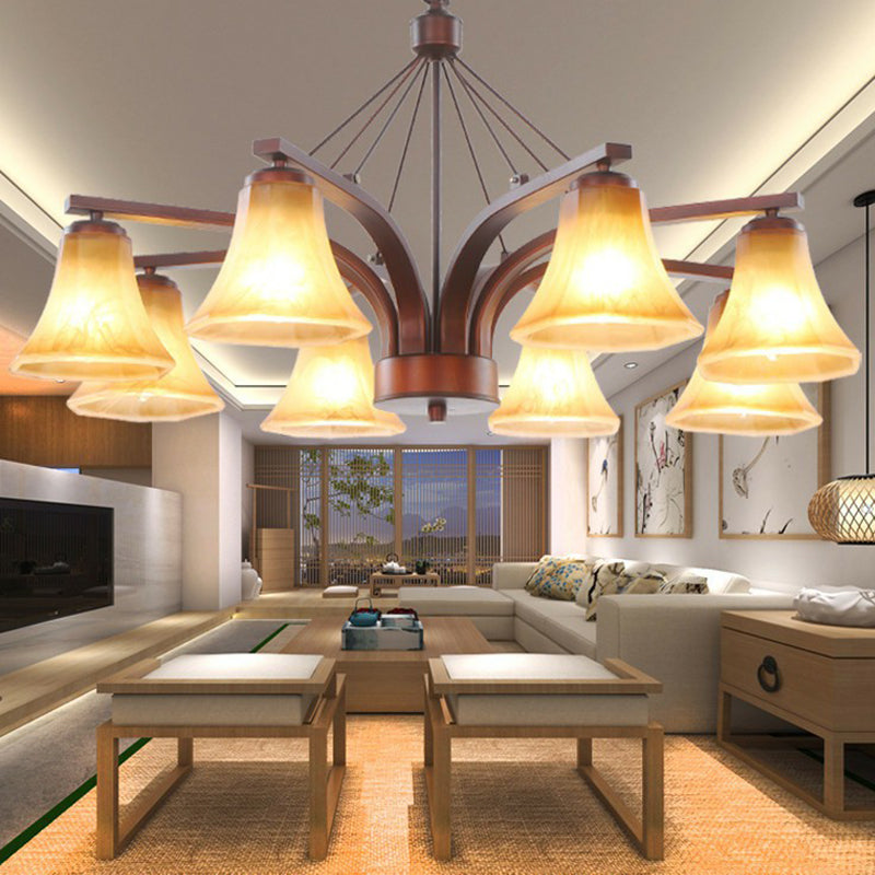 Bell Frost Glass Chandelier Light Retro Dining Room Pendant Light Fixture in Copper 8 Copper Clearhalo 'Ceiling Lights' 'Chandeliers' 'Glass shade' 'Glass' Lighting' 2091848