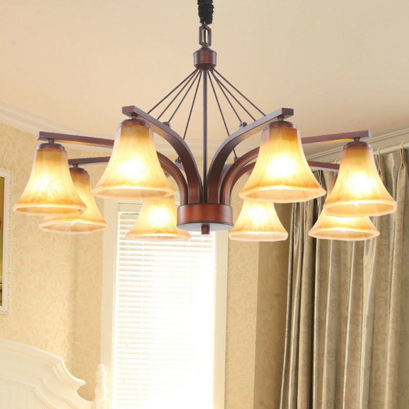 Bell Frost Glass Chandelier Light Retro Dining Room Pendant Light Fixture in Copper Clearhalo 'Ceiling Lights' 'Chandeliers' 'Glass shade' 'Glass' Lighting' 2091849