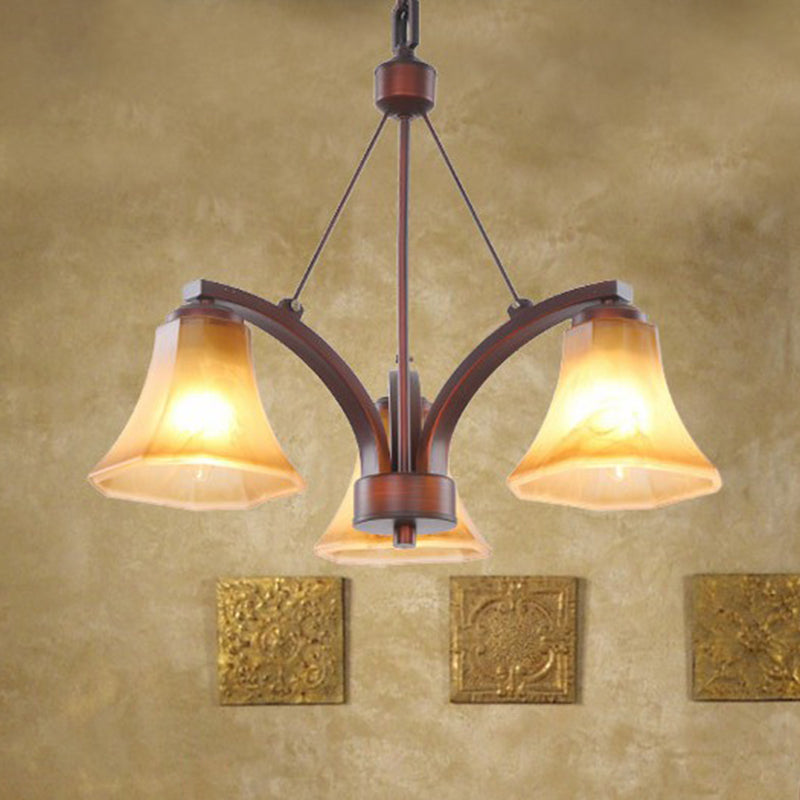 Bell Frost Glass Chandelier Light Retro Dining Room Pendant Light Fixture in Copper 3 Copper Clearhalo 'Ceiling Lights' 'Chandeliers' 'Glass shade' 'Glass' Lighting' 2091850