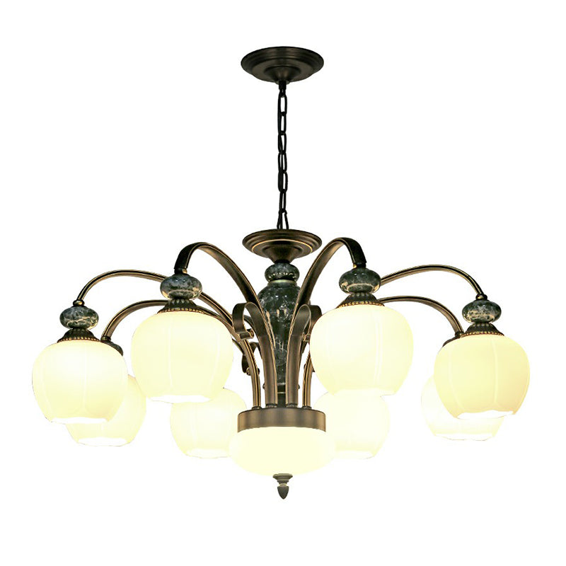 White Glass Flower Shaped Ceiling Lighting Traditional Dining Room Chandelier Light Fixture Clearhalo 'Ceiling Lights' 'Chandeliers' 'Glass shade' 'Glass' Lighting' 2091907