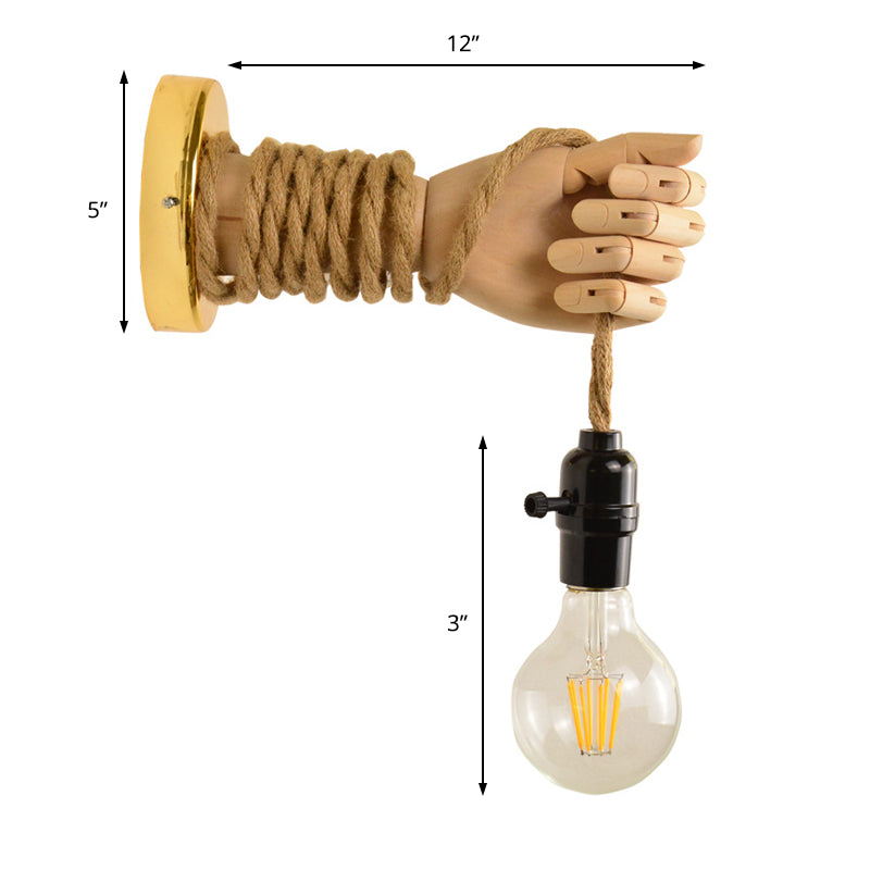 Exposed Bulb Rope Sconce Lighting Industrial Single Bulb Dining Room Wall Mounted Lamp in Black/Beige with Hand Clearhalo 'Art deco wall lights' 'Cast Iron' 'Glass' 'Industrial wall lights' 'Industrial' 'Middle century wall lights' 'Modern' 'Rustic wall lights' 'Tiffany' 'Traditional wall lights' 'Wall Lamps & Sconces' 'Wall Lights' Lighting' 209219