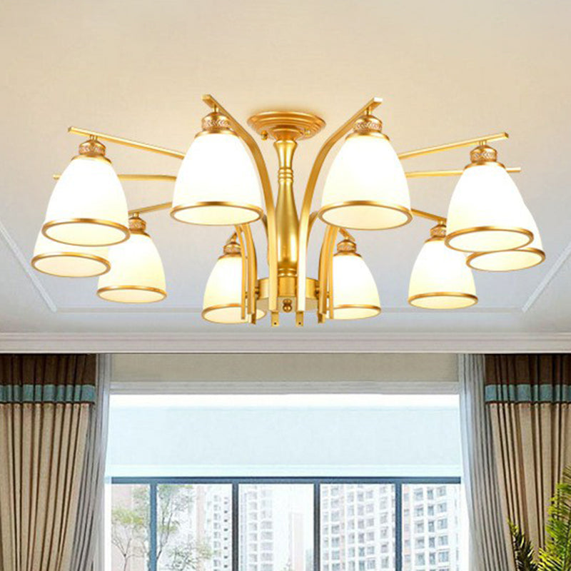 Rustic Bowl Shaped Semi Flush Frost Glass Ceiling Mount Chandelier for Living Room 10 Gold Clearhalo 'Ceiling Lights' 'Close To Ceiling Lights' 'Close to ceiling' 'Semi-flushmount' Lighting' 2092198