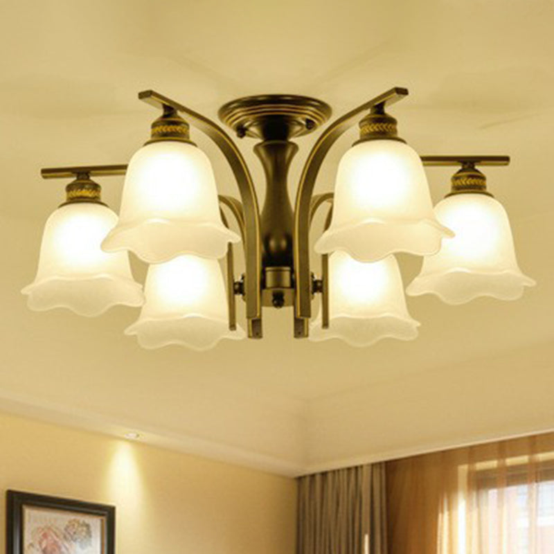 Rustic Ruffled Semi Flush Light Cream Glass Flush Mount Ceiling Chandelier for Living Room 6 Black Clearhalo 'Ceiling Lights' 'Close To Ceiling Lights' 'Close to ceiling' 'Semi-flushmount' Lighting' 2092224