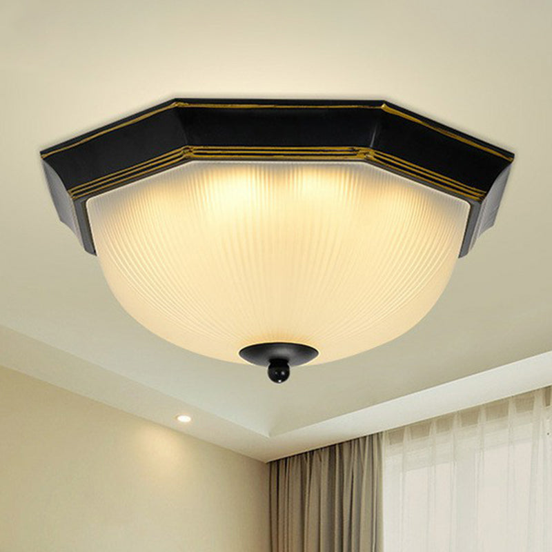 Ribbed Frosted Glass Bowl Flush Mount Lighting Retro Living Room LED Flush Mount Ceiling Light Clearhalo 'Ceiling Lights' 'Close To Ceiling Lights' 'Close to ceiling' 'Flush mount' Lighting' 2092291