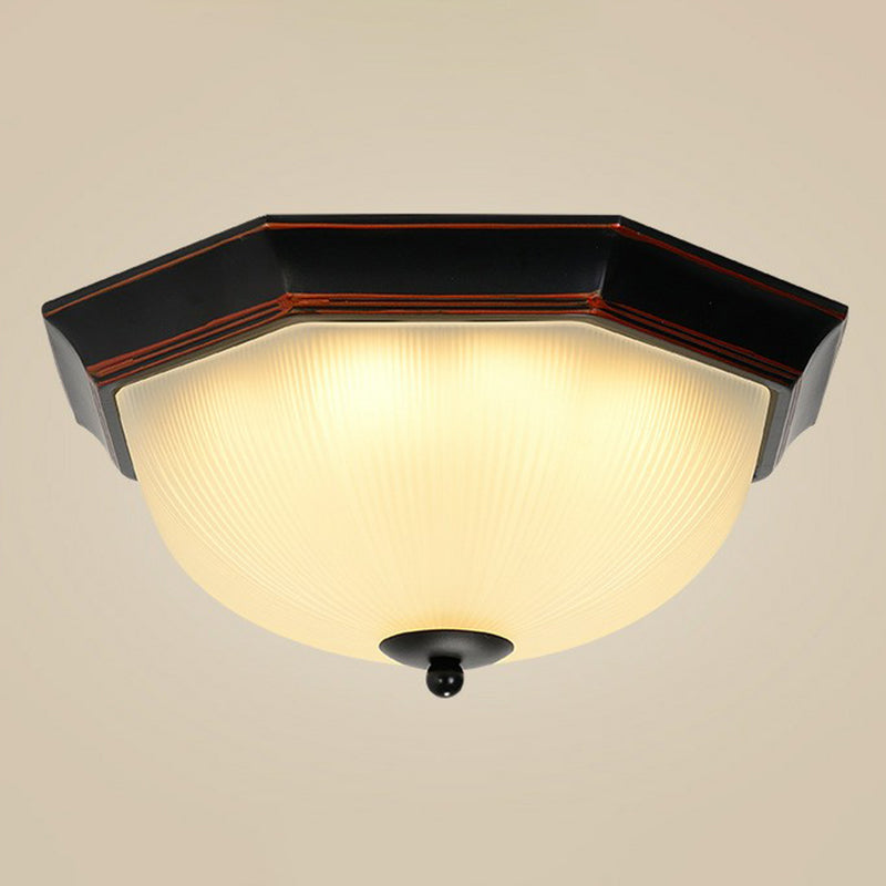 Ribbed Frosted Glass Bowl Flush Mount Lighting Retro Living Room LED Flush Mount Ceiling Light Clearhalo 'Ceiling Lights' 'Close To Ceiling Lights' 'Close to ceiling' 'Flush mount' Lighting' 2092297