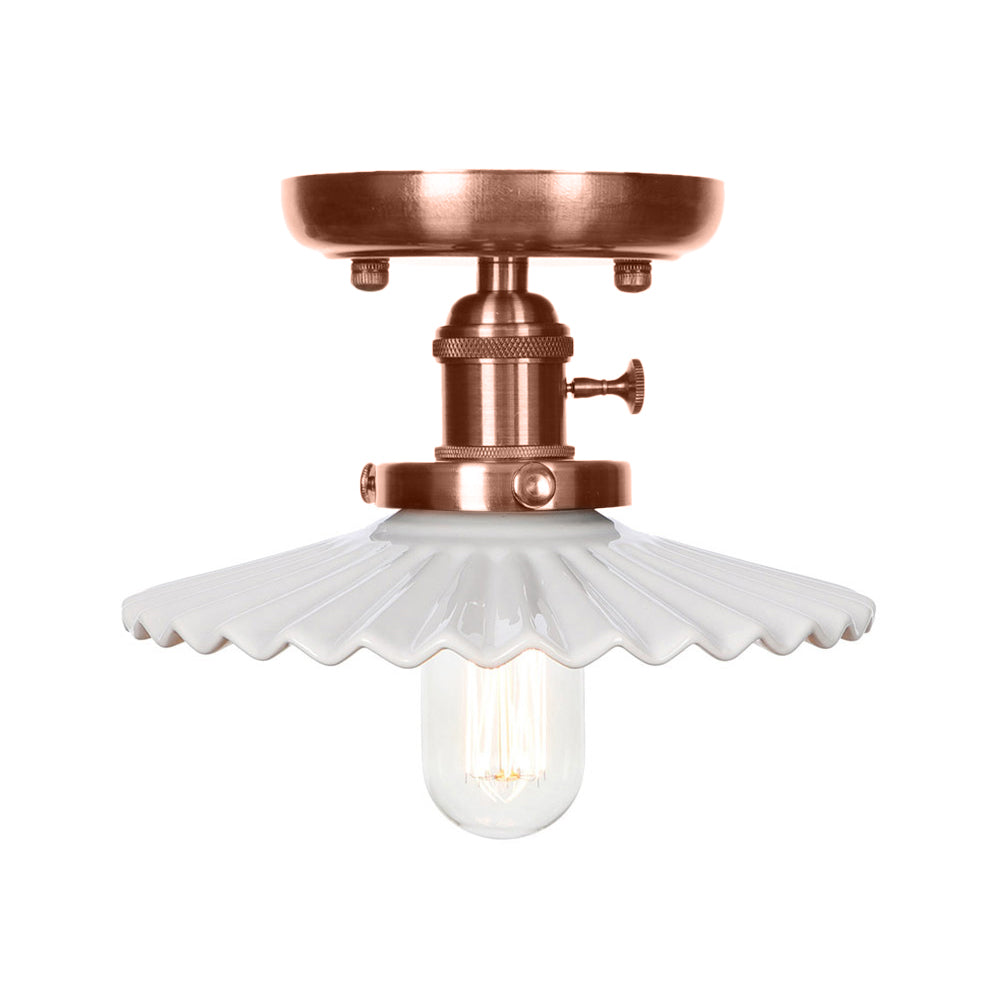1 Light Opal/Clear Glass Semi Mount Lighting Industrial Antique Copper Cone/Saucer Indoor Ceiling Light Clearhalo 'Ceiling Lights' 'Close To Ceiling Lights' 'Close to ceiling' 'Glass shade' 'Glass' 'Semi-flushmount' Lighting' 209500