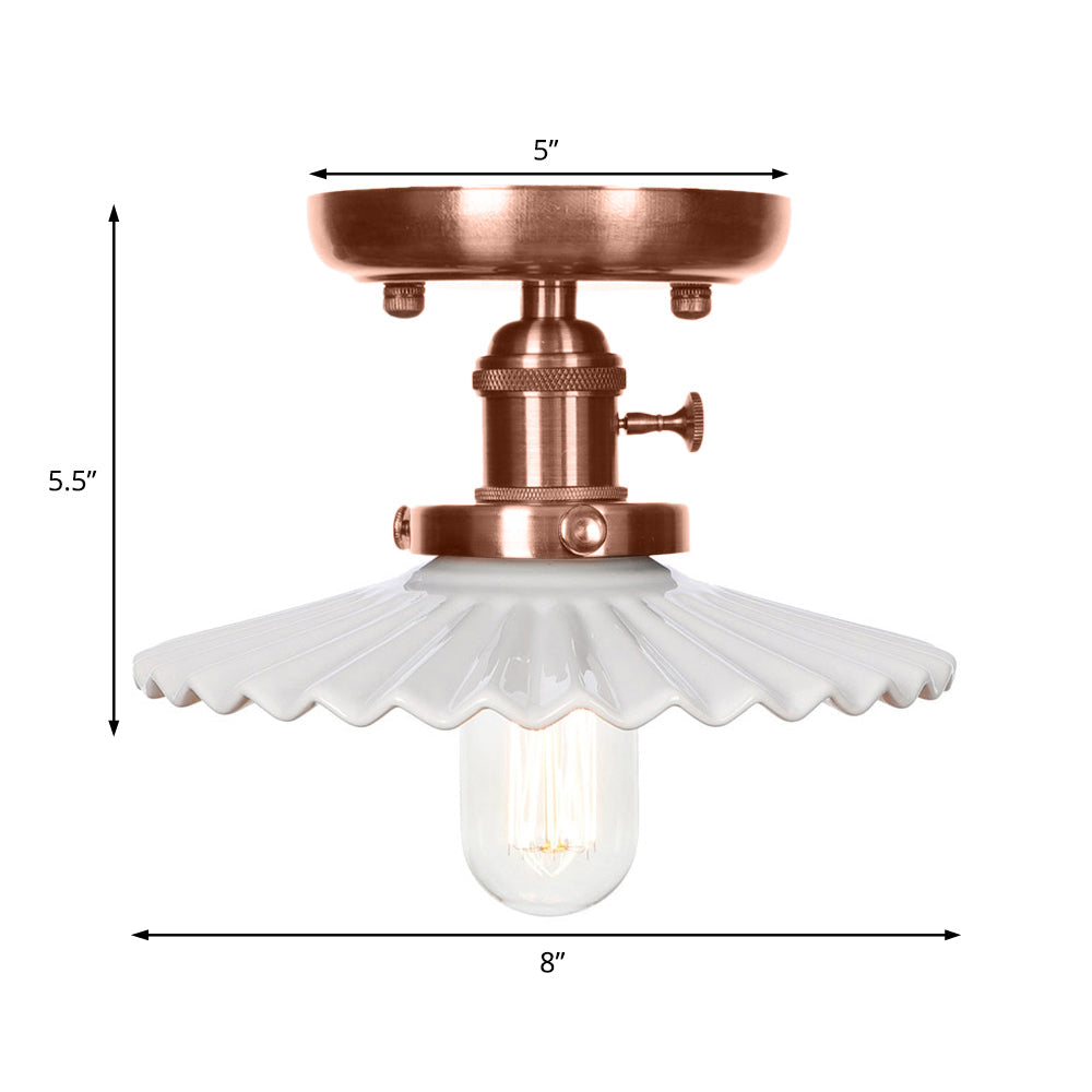 1 Light Opal/Clear Glass Semi Mount Lighting Industrial Antique Copper Cone/Saucer Indoor Ceiling Light Clearhalo 'Ceiling Lights' 'Close To Ceiling Lights' 'Close to ceiling' 'Glass shade' 'Glass' 'Semi-flushmount' Lighting' 209501